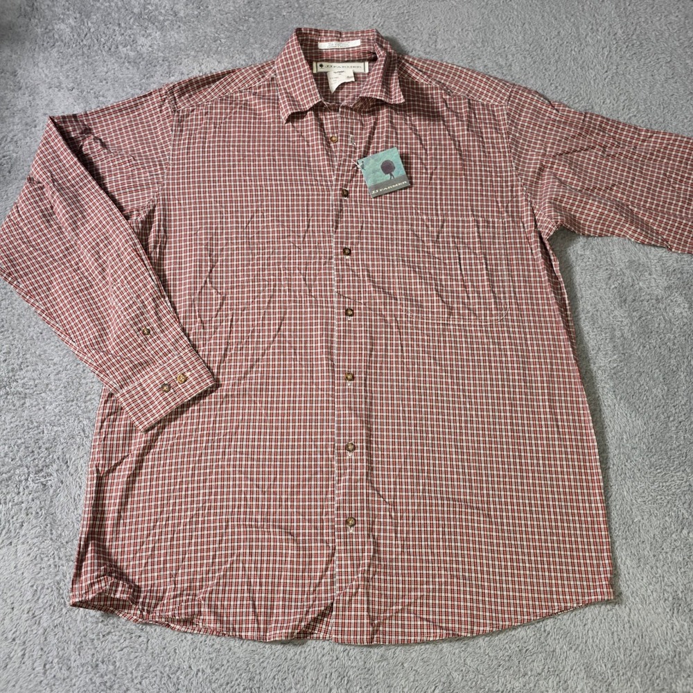 J.J. Farmer Mens M Button Front Shirt Red Plaid Long Sleeve Cotton B9U46
